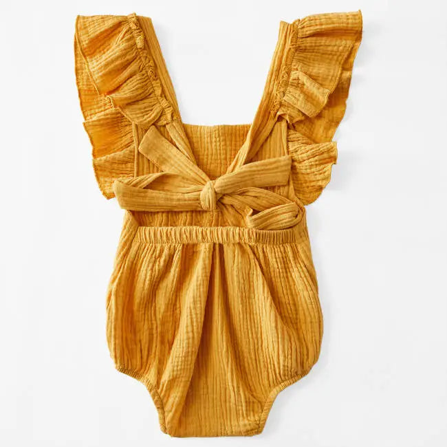 Cross Back Ruffle Romper w/ Bow