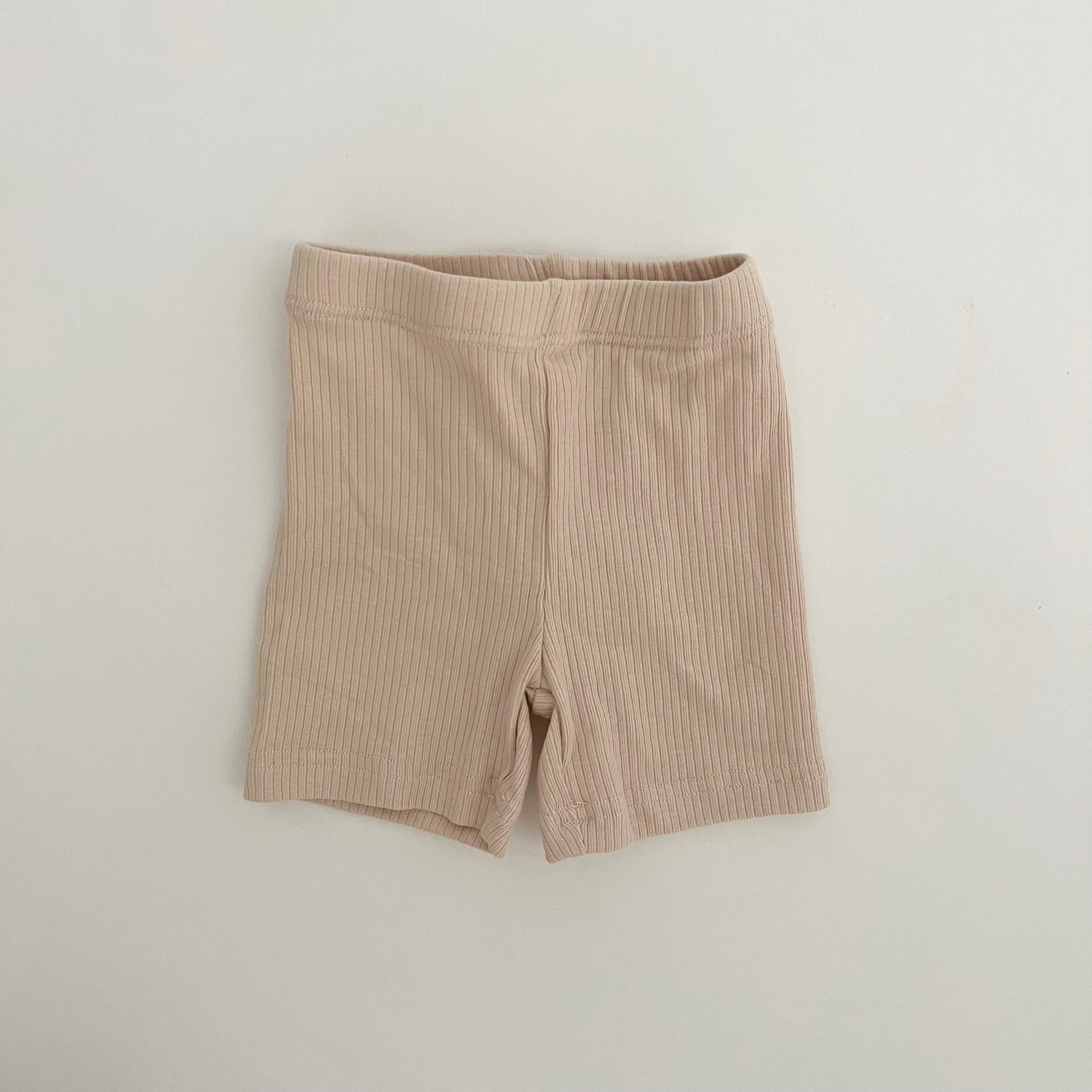 Tan Ribbed Biker Shorts