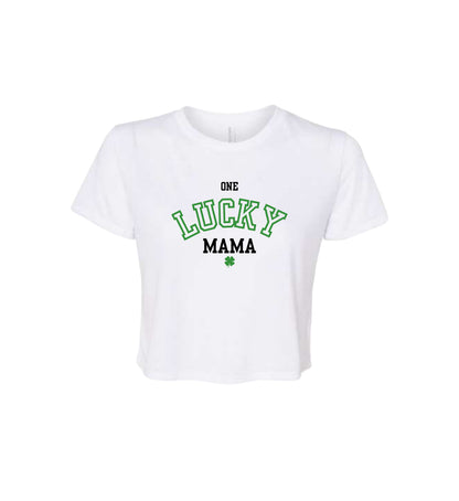 ONE LUCKY MAMA Crop Tee | White or Gray