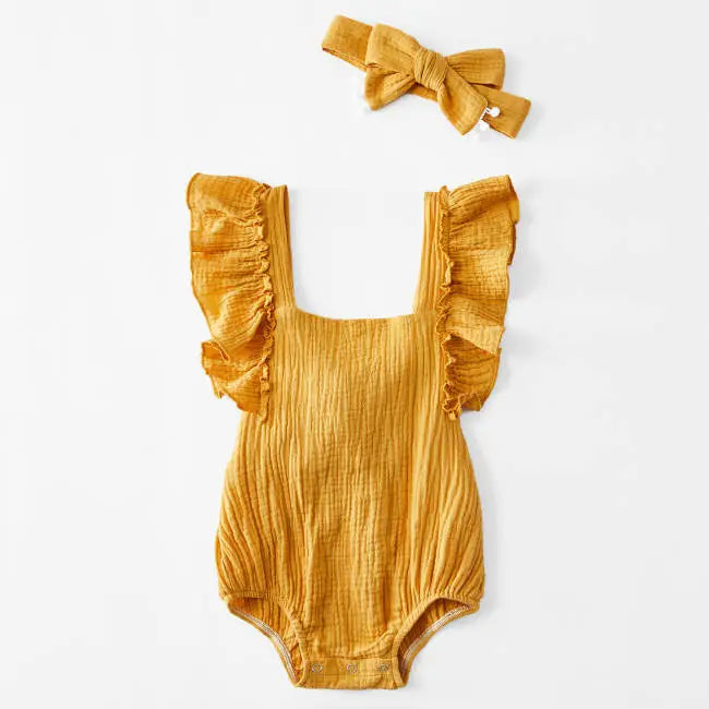 Cross Back Ruffle Romper w/ Bow