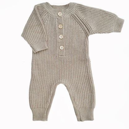 Knit Button Romper | Taupe