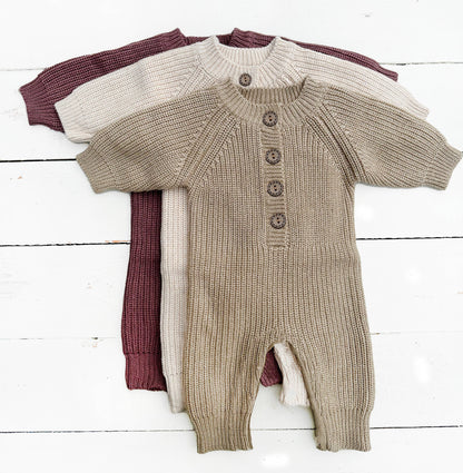 Knit Button Romper | Taupe
